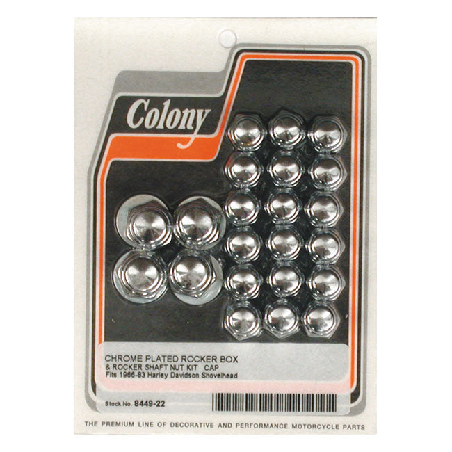 Colony, Shovel rocker box top nut kit. Chrome, Cap style