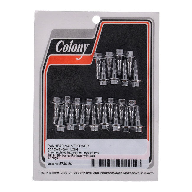 Colony, Panhead rocker cover screw kit. Chrome hex. Short