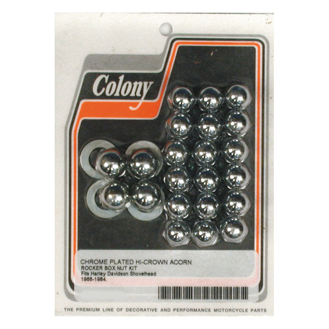 Colony, Shovel rocker box top nut kit. Chrome, Acorn