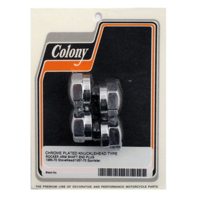 Colony, rocker shaft plug set. Knuckle style. Chrome