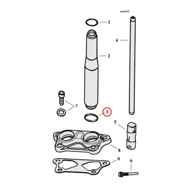 Cometic o-ring, pushrod cover. Lower