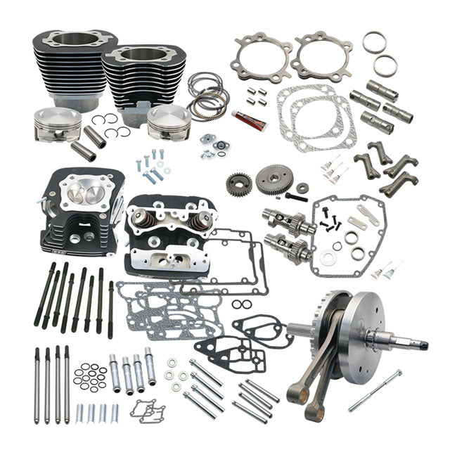 S&S, 124" Twin Cam Softail hot set-up kit with heads. Black