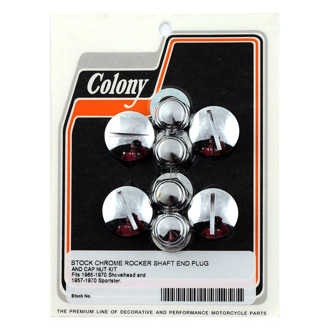 Colony, rocker shaft plug & nut kit. Slotted. Chrome