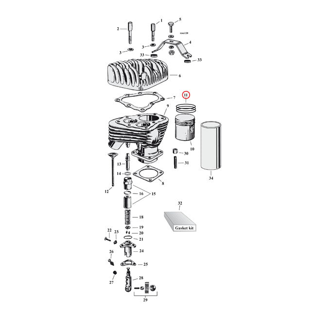 Hastings, zuigerveerset met boring 2-3/4". +.010"