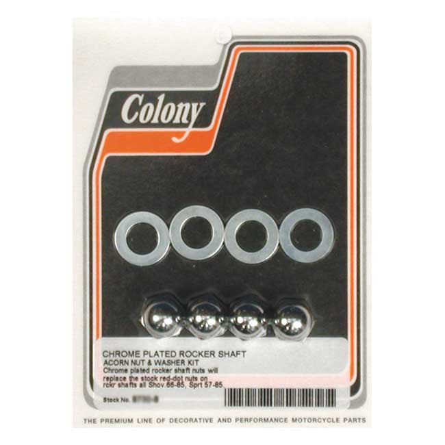 Colony, rocker shaft end nut set. Acorn style, chrome