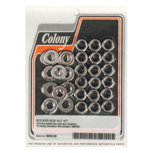 Colony, Shovel rocker box top nut kit. Chrome, OEM style