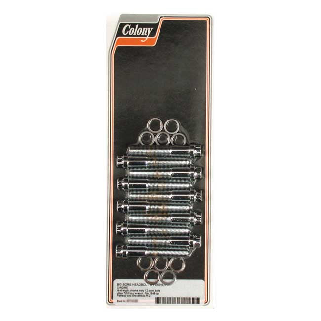 Colony, 12-point 'big bore' head bolt kit. Chrome