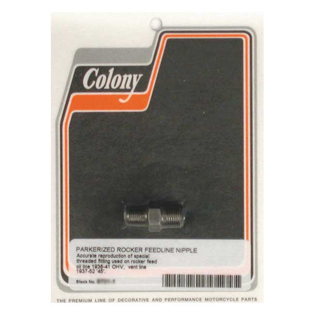 Colony, rocker box oil feed fitting. Black