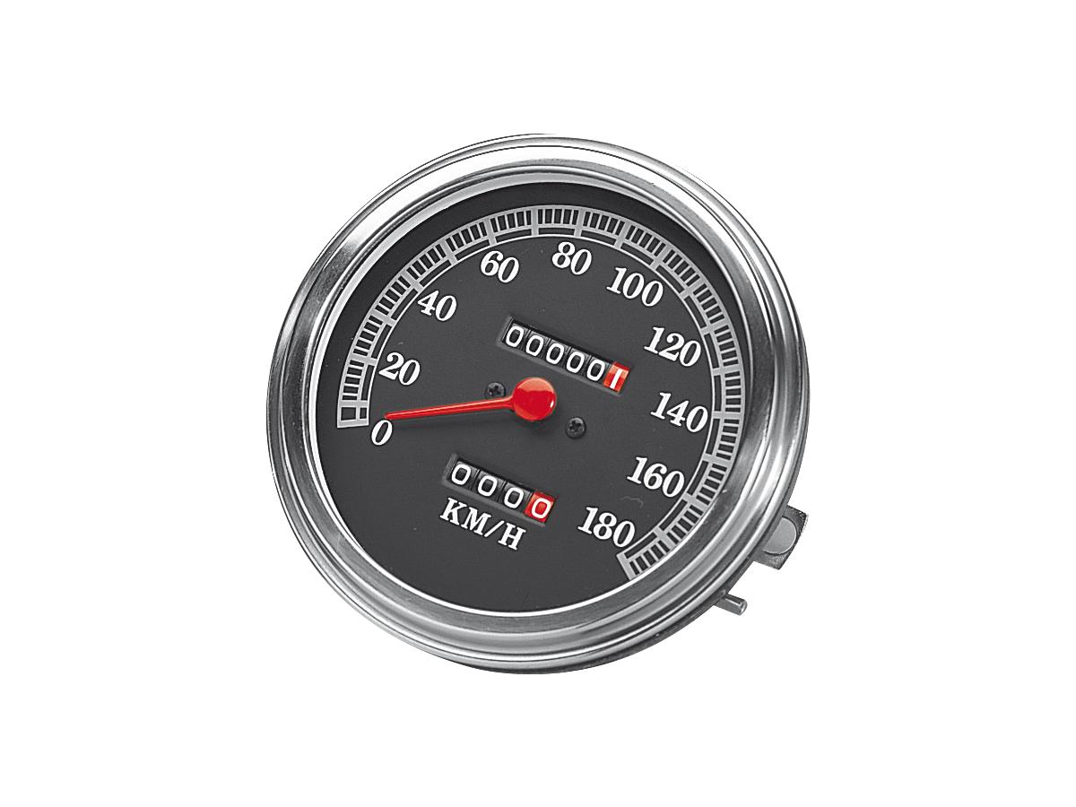 Snelheidsmeter in FL-stijl 89-95 Schaal: 180 km/u; Schaalkleur: zwart; Verhouding 2:1 Chroom