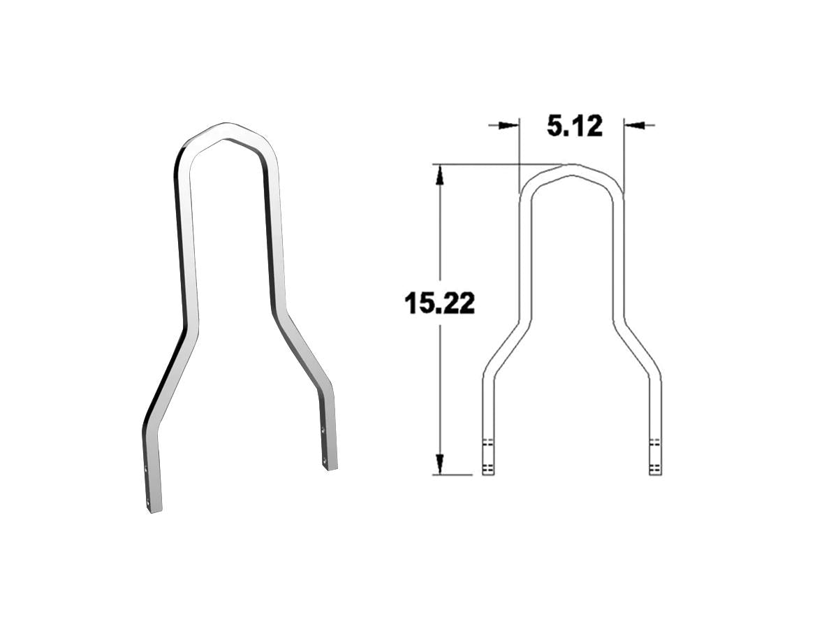 Mini Lowboy Sissy Bar Staand Breedte: 8,75", Hoogte 15,22" Chroom