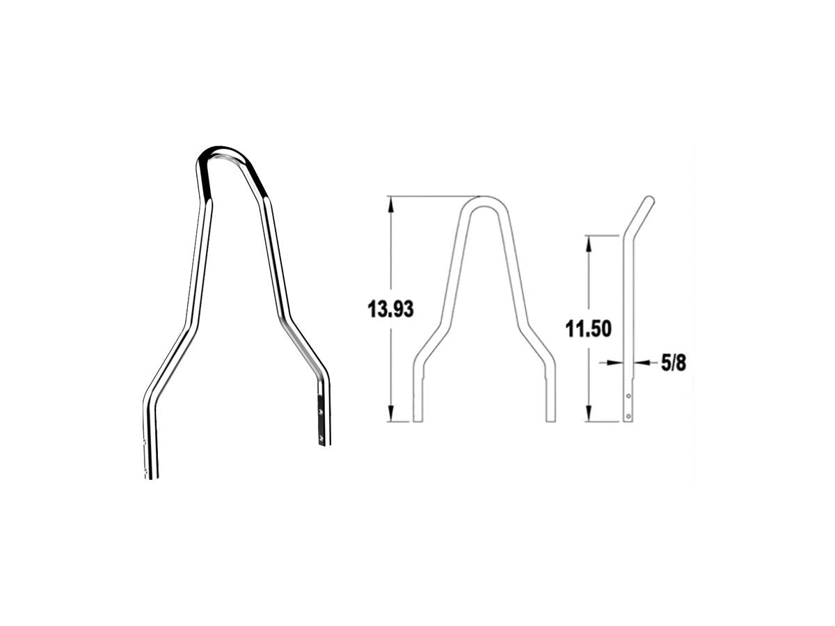 Ronde Sissy Bar Staander Breedte: 8,75", Hoogte 13,93" Chroom