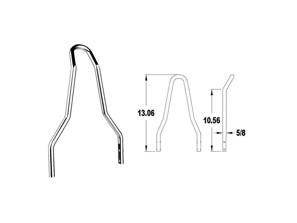 Ronde Sissy Bar Staand Breedte: 11,00", Hoogte 13,92" Chroom