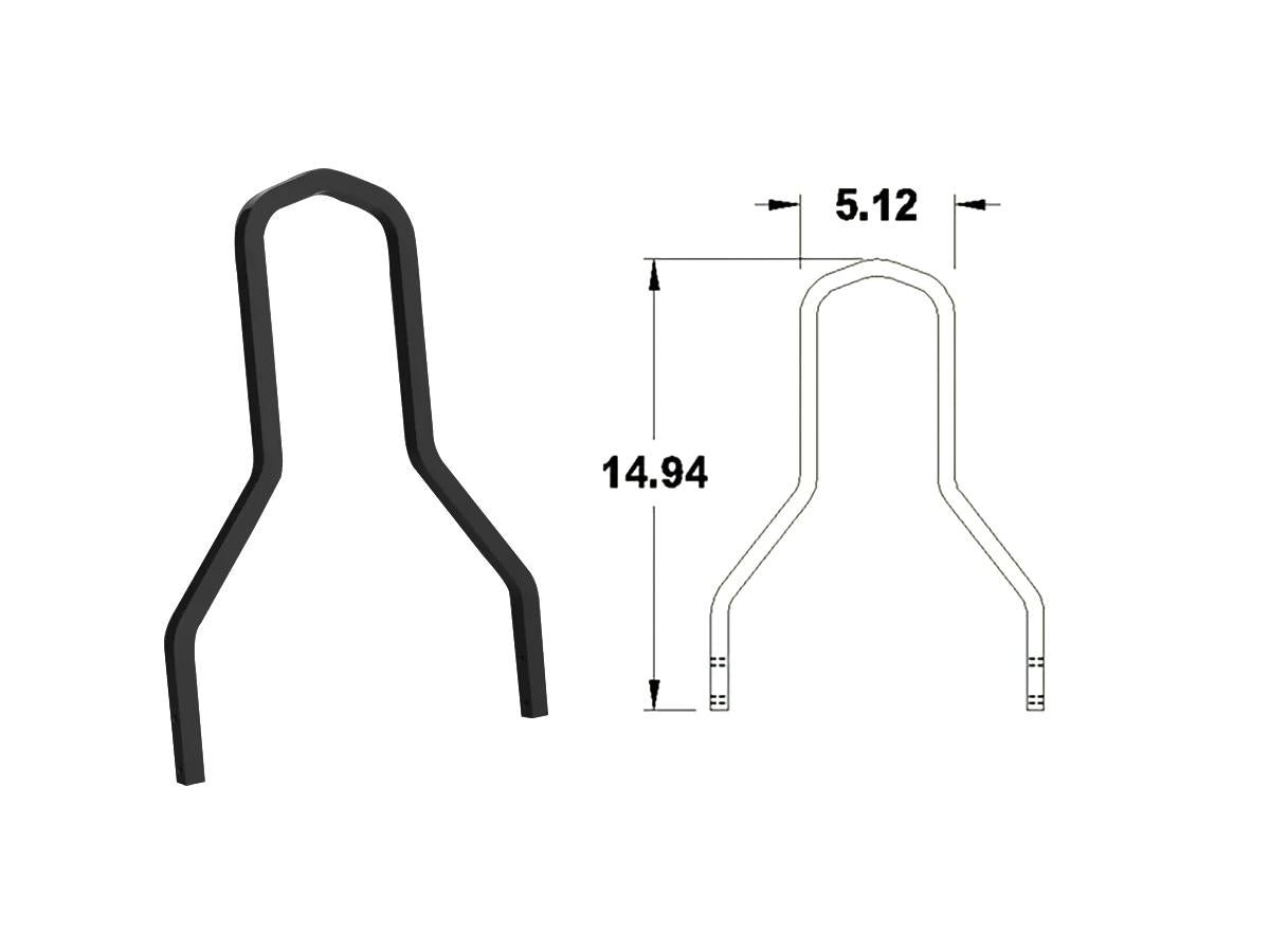 Mini Lowboy Sissy Bar Staand Breedte: 11,00", Hoogte 14,94" Zwart