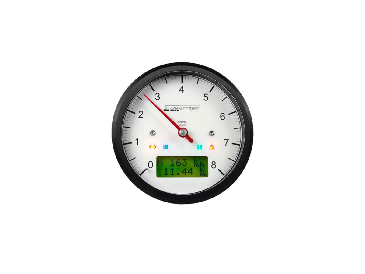 MG MOTOSCOPE CLASSIC 8K SCALE BLKANODIZED BEZEL WITHE FACE Tachometer