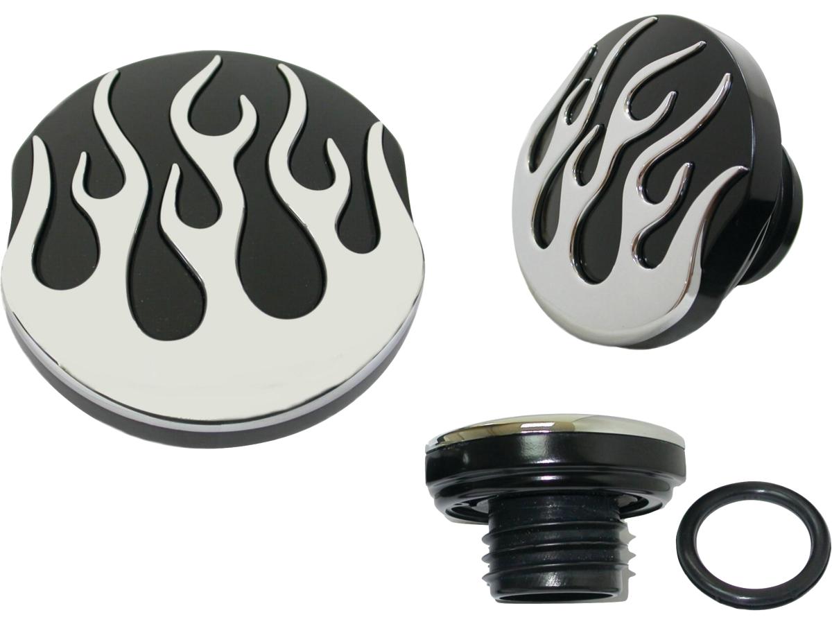 Custom Flamed Gas Cap Set of left and right cap (Vented and Non-vented) Black