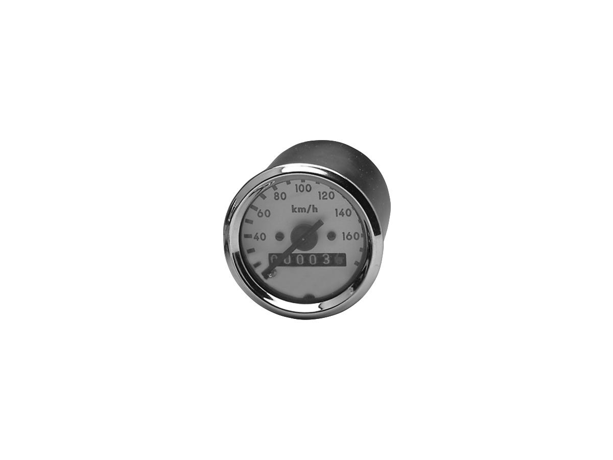 Mechanical 48mm Basic Speedometer Scale: 220 km/h; Scale Color: white; Ratio: 2:1 Chrome 48.0 mm