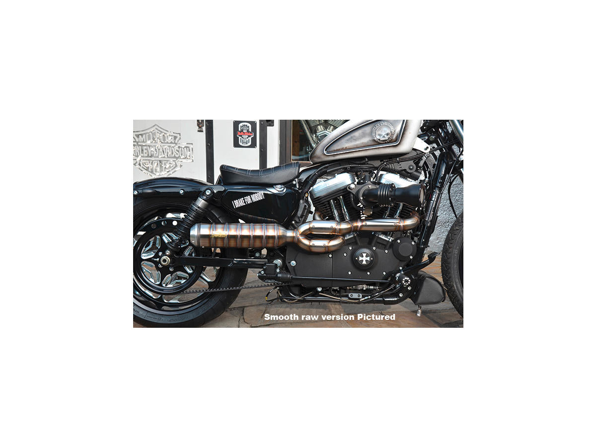 Bomb Tattoo Outline Headpipes and BSL Muffler 2 1/4“ with Five Windows-Soundsystem, VA satin, Heat Shields hole black 2-in-1 Exhaust System