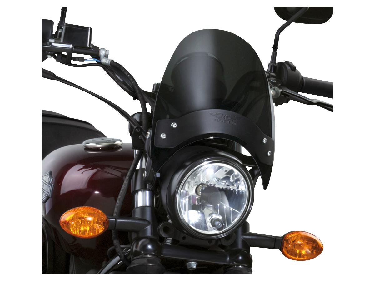 Flyscreen Windshield Kit Height: 8,5", Width: 9,25", Black Brackets Up to 43mm Dark Smoke