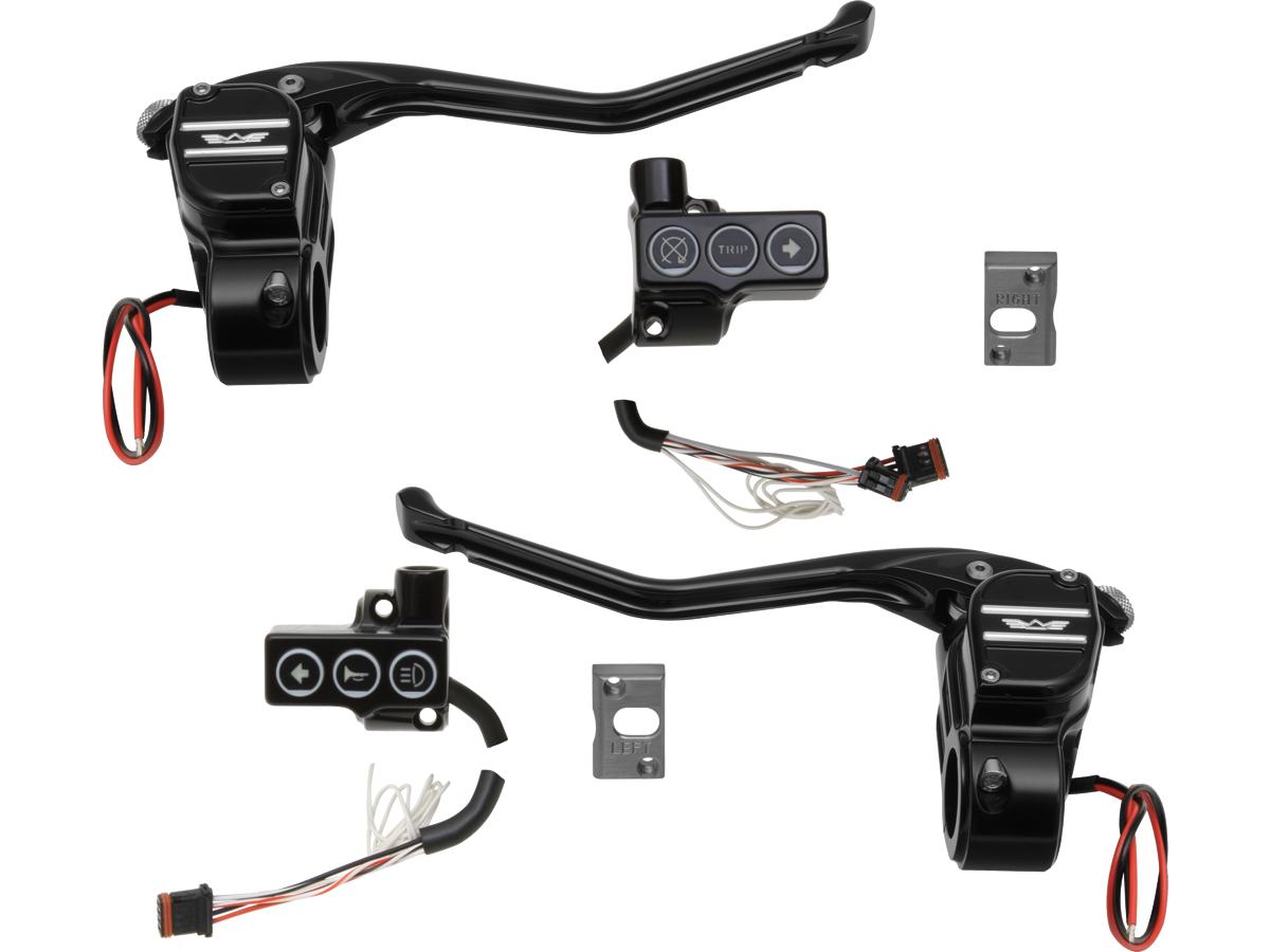 RR90 Can Bus Single Caliper, Hydraulic Clutch Hand Control Kit Downward Mirrors Black Anodized