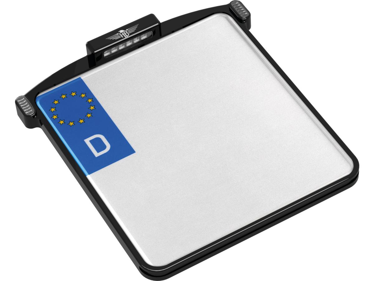 ALL-IN-ONE MICRO License Plate Base Plate 3 in 1 and License Plate Light, German Size 200x180mm Black Anodized