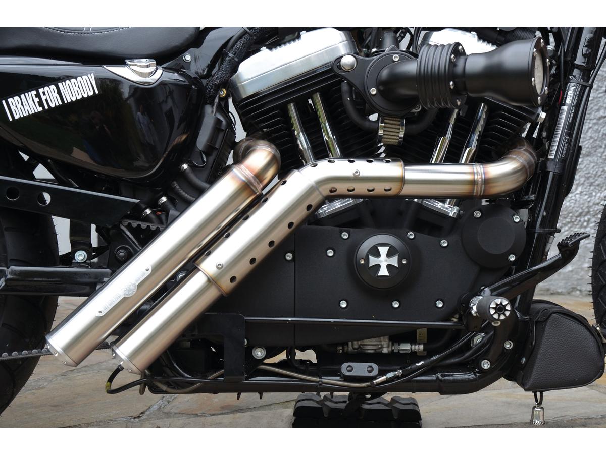 Firestarter Midcontrol Exhaust System , Raw Hole Heat Shield, Polished Smooth End Cap, Outline 2,5"