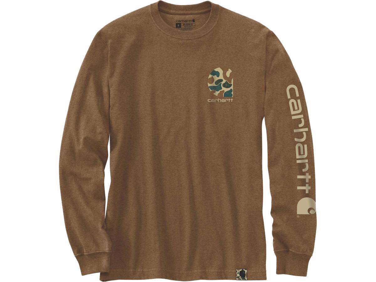 Relaxed fit zwaargewicht shirt met lange mouwen en camouflagelogo, grafisch M Oiled Walnut Heather