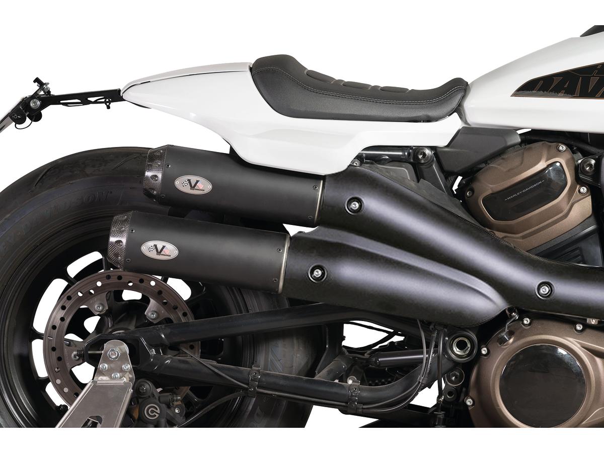 Sportster S 2in2 Racing Muffler and Mid-Pipe Set Endcap Tracker Carbon Black Ceramic Coated