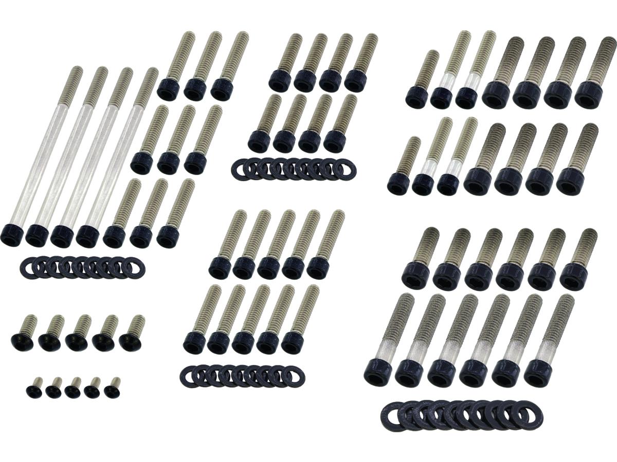 Complete Engine Screw Kit Screws for Dyna, Softail Primary-, Cam-, Inspection-, Derby-, Timer-, Tranny Side Cover, Rockerboxes, Lifterbase Gloss Black Powder Coated