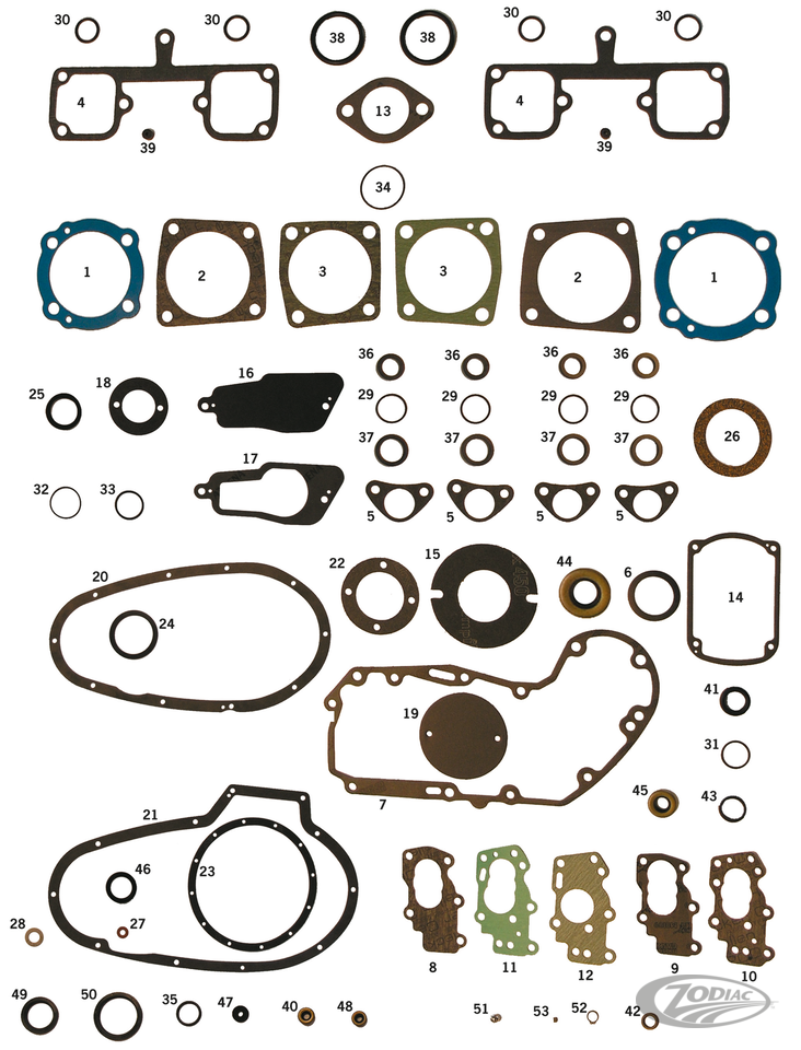 GASKETS, O-RINGS & SEALS FOR K, KH, XR AND IRONHEAD SPORTSTER 1957 THRU 1971