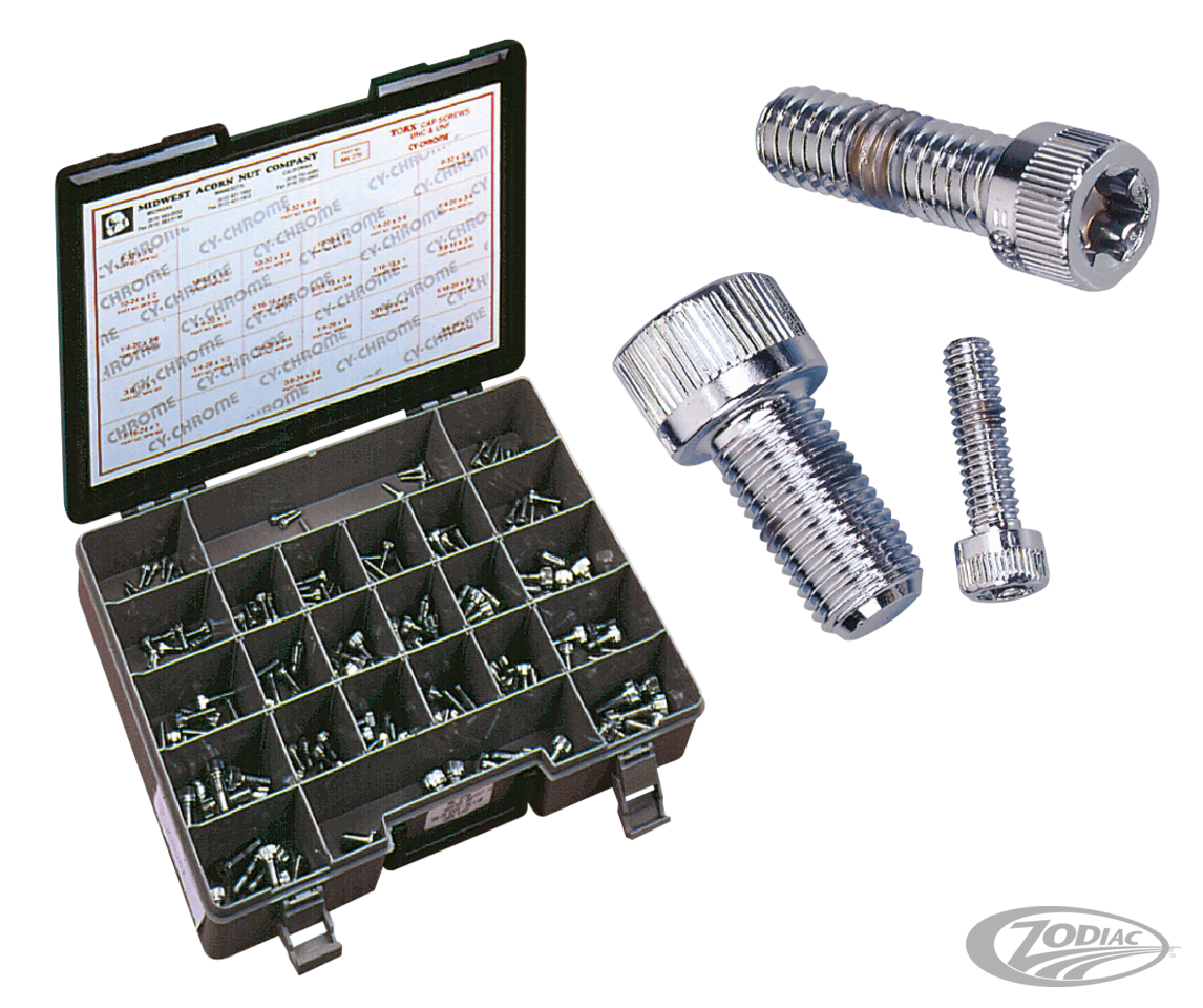 VERCHROOMDE TORX-SCHROEVENASSORTIMENT MET DOPKOP