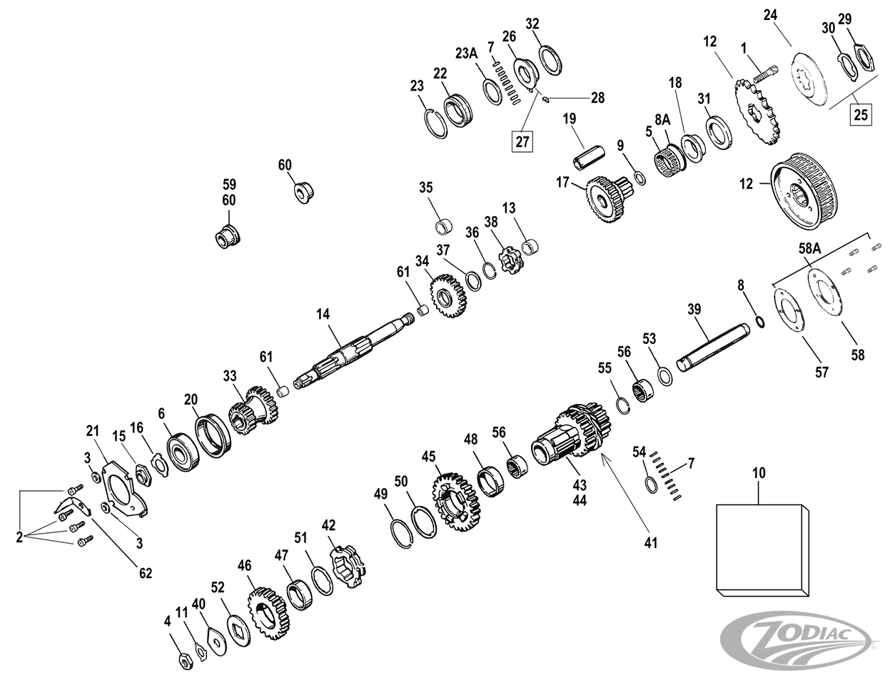 TRANSMISSIE VERSNELLINGEN EN ASSEN VOOR 4-SPEED BIG TWIN