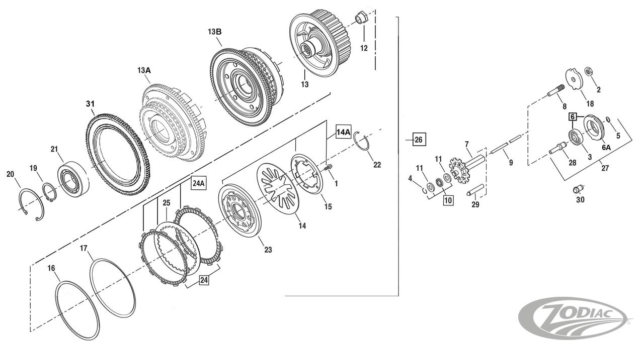 ONDERDELEN VOOR STANDAARD KOPPELING OP 1998-2000 EVOLUTION BIG TWIN &amp; 1999-2017 TWIN CAM