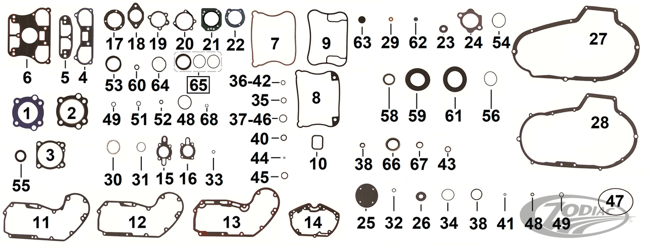 PAKKINGEN, O-RINGEN EN AFDICHTINGEN VOOR 1986-2003 SPORTSTER EN 1997-2002 BUELL